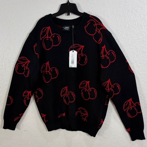 WESC,Size XL,Black Sweater with Red Cherry Pattern - Picture 10 of 17